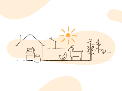 Village Illustration chicken goat house line art sun vector village website