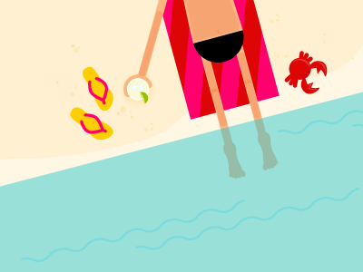 Vacationing beach crab drink flip flops illustration ocean sand shore tanning vacation