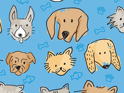 Gift Wrap Ideas = Dogs + Cats blue cat christmas dog illustration line art