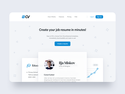 CV Website Design Assignment blue branding clean concept cv design icons interface minimal resume template test ui ux white