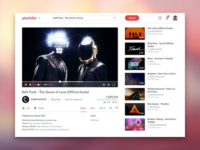 Youtube Redesign blur flat google minimalism red ui ux web web design white youtube