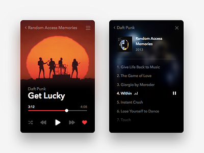 Miniplayer Playlist black clean daft punk interface ios mac minimal player ui ux