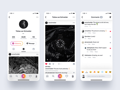 Instagram Photo Page & Comments apple black clean colorful dark design flat icon interface ios iphone minimal minimalism ui ux web white