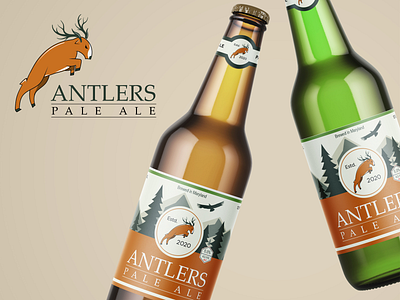 Antlers Pale Ale logo and package design antlers beer beer art beer branding beer label beer logo beer mockup bottle label branding design graphic design illustration logo logo design package