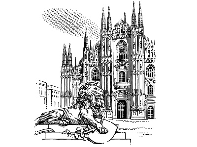 Milan city engraving etching illustration retro vintage