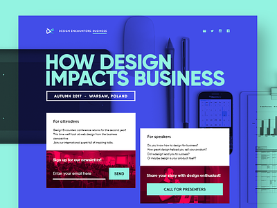Design Encounters: Business coming soon design conference landing page layout warsaw web design