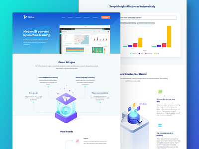 Tellius | features subpages analysis big data clean gradients illustrations isometric landing page modern