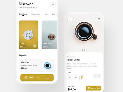 A coffee App app coffee bean coffee cup coffee shop mobile ui ux uxdesign xd design yellow