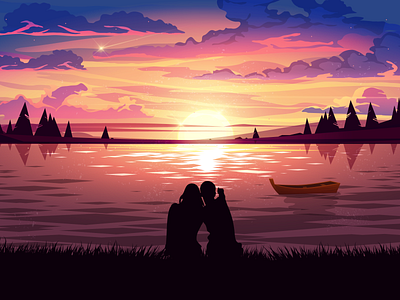 Sunset Landscape | Couple Illustration