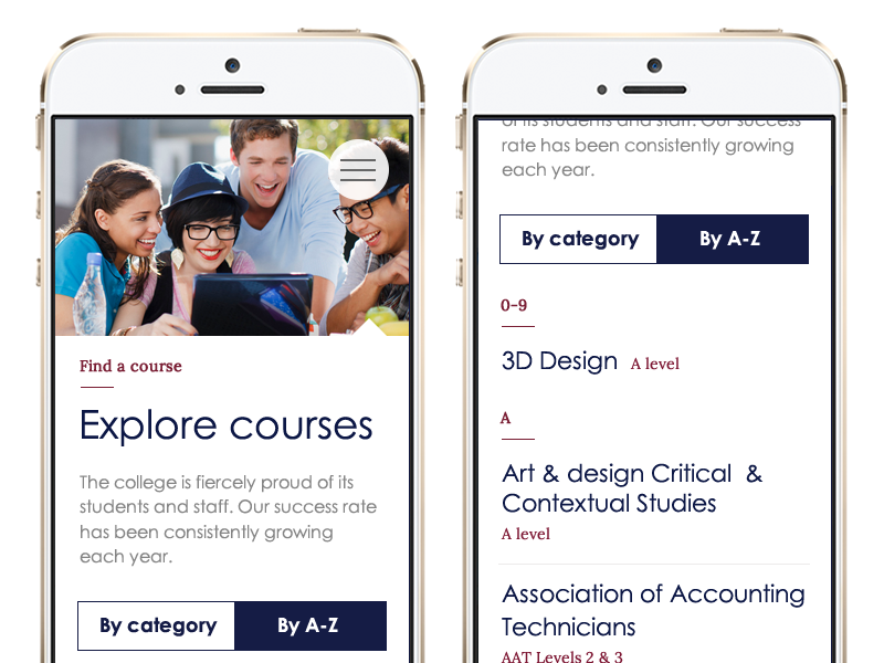 Course listing sort tabs ux ui tabs website sort listing mobile web design web list