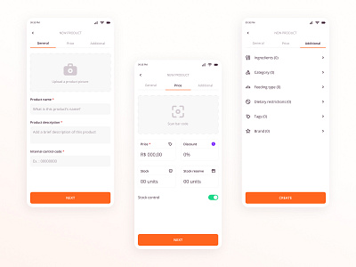 Product creation for management app concept bar code bar scan barcode concept figma form inventory list management orange product creation quarantine ui