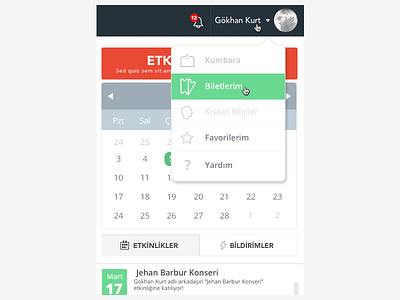 User Menu avatar button calendar color icon menu navigation selection user