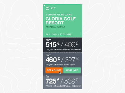 Get a Quote button color golf holiday hotel info price typography weather