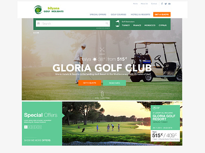 Golf Holiday colour golf grid header holiday icon offer price search typography weather