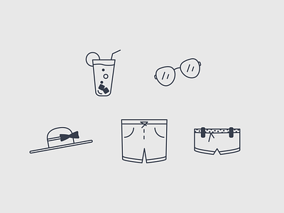 Summer Icons glass hat icon illustration juice line short summer vector