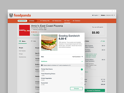 Pop-up Screen checkbox design food menu form list overlay popup selection