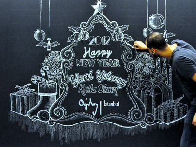Happy New Year, 2012 2012 black board chalk drawing happy new year istanbul label letter lettering typography vintage