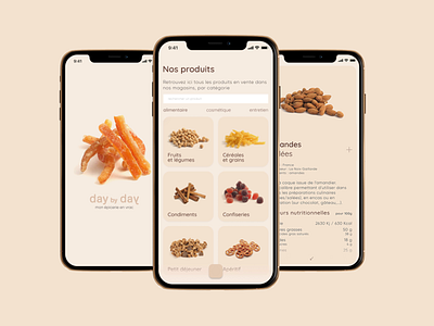 Day by day - Mobile app app beige concept e commerce ecology food graphic design green grocery interaction interface minimalism mobile nature product store ui