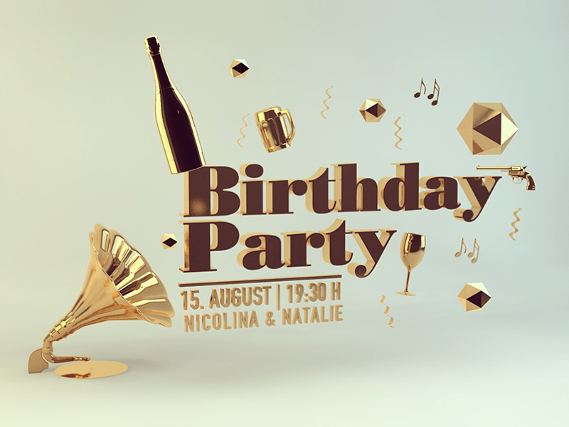 Birthday Invitation invitation birthday cinema 4d 3d rendering typo gold party celebrate