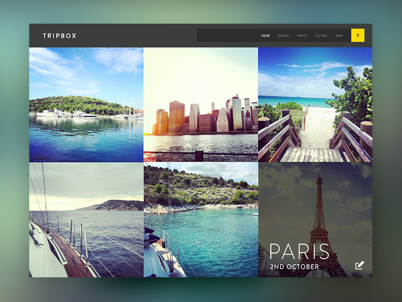 Tripbox interface interaction graphic design userexperience travel instagram holidays photos album picture