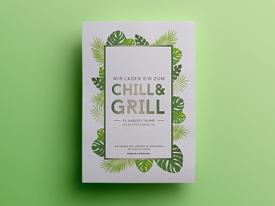 Chill & Grill Party card chill flowers green grill invitation invite party postcard psd sketch summer