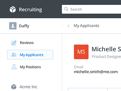 Recruitment Tool blue grey minimal webapp white