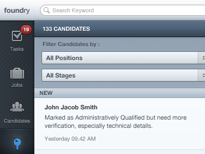 Foundry - Candidates List blue grey list navigation sidebar ui webapp