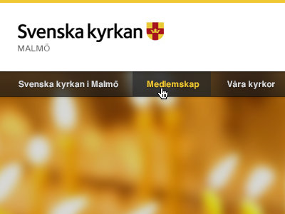 Svenska Kyrkan light lj system navigation website white yellow