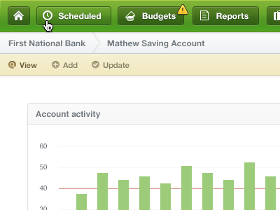 Account Activity breadcrumb chart green navigation web app white yellow
