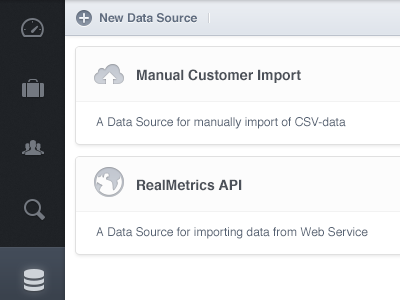 Data Sources dark icons light panes sidenav web app