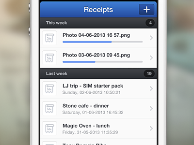 Receipt list avecto bokföring blue dark icon iphone app list lj system navbar navigation bar