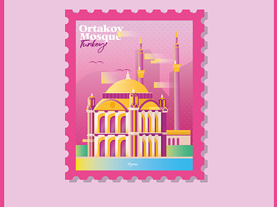 Orrtakoy Mosque Turkey branding city city illustration design flat icon design illustration illustrator turkiye vector