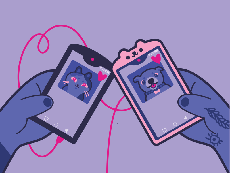 Adoption cellphone illustration app cellphone dog cat pets illustration cute
