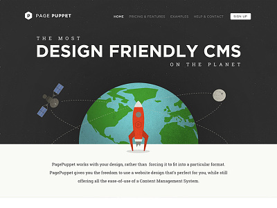 Page Puppet Home cms earth globe moon planet rocket ui website