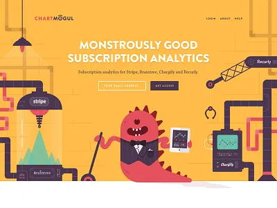 Chart Mogul Landing Page chartmogul illustration machine monster