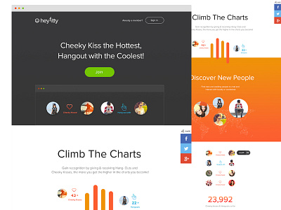 Heyfitty Homepage branding clean design heyfitty landing page orange social discover social site teen site ui ux design webdesign
