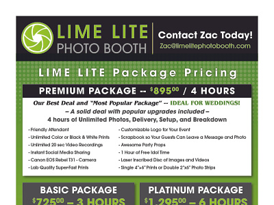 Lime Light Ad advertisement design photo booth price sheet