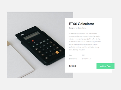 Minimal Braun Calculator Product Card braun calculator card et66 flat interface minimal minimalism product tile user vintage