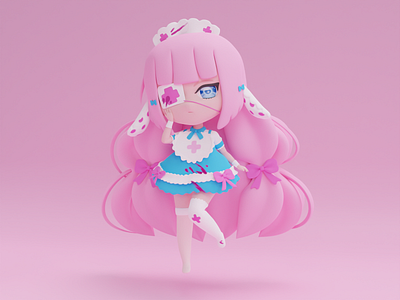 Cute pink chibi anime girl 3d anime blender chibi cute design illustration model pink