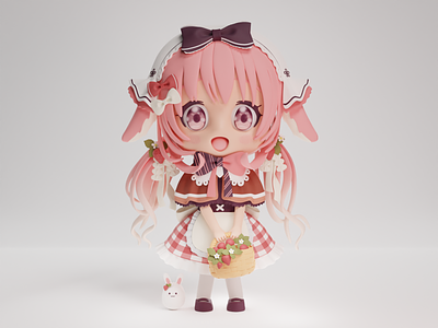 Cute strawberry chibi girl 3d anime anime3d blender chibi cute3d design kawaii kawaii3d model