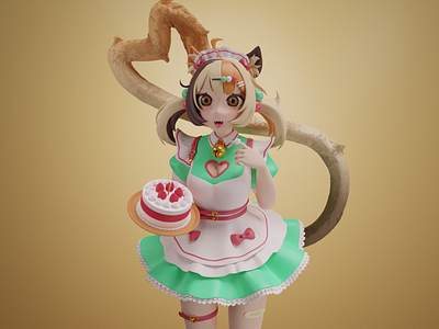 little creepy girl with cake 3d 3dcharacter anime anime3d blender chibi cute design drawthisinyourstyle dtiys illustration model