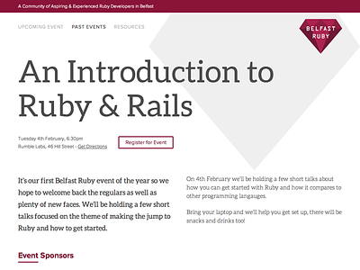Belfast Ruby belfast belfast ruby clean event rails ruby rumble labs typography ui