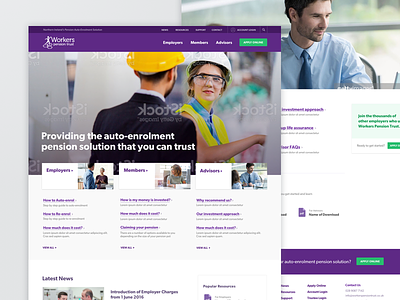 Workers Pension Trust homepage mobile pension purple responsive web design website