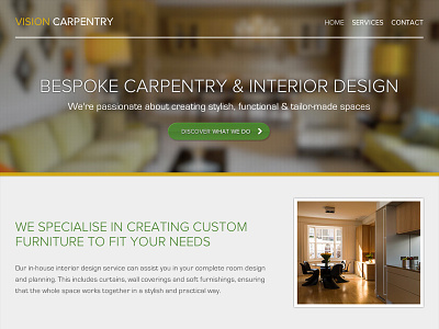 Vision Carpentry eurostile full width slider header image background image fader light font proxima nova responsive website