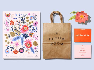 Bloom Room print collateral bag branding collateral flowers kraft paperless post postcard poster print rifle paper co.