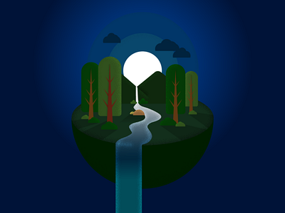 Green Earth at Night 2d art cloud color earth environment flat design forest gradient green illustration illustrator land moon mountain nature night rebound shadow tree