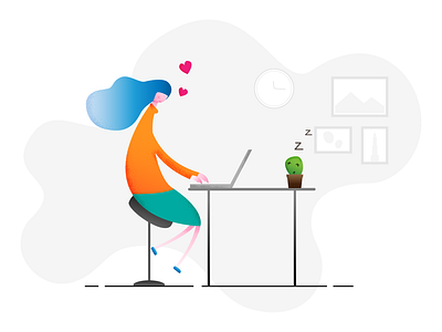 Lovely Time art color computer flat design girl illustration illustrator love sleep ui working