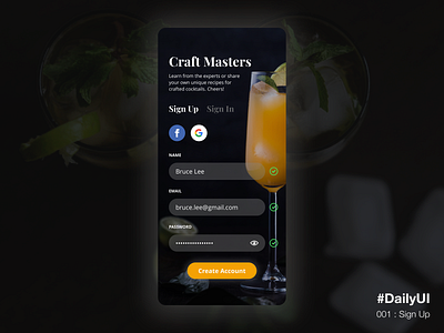 Craft Masters / New Account dailyui dailyui 001 dark ui design mobile signup ui ux