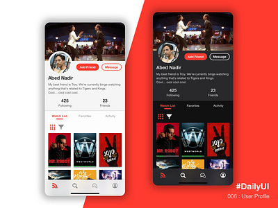 Social Cataloging App / User Profile dailyui 006 dark mode dark ui light mode light ui mobile ui ux
