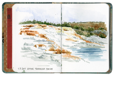 Upper Terraces, Yellowstone National Park field sketch national park watercolor yellowstone